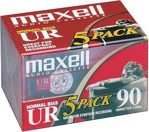 MAXELL UR 90 Normal Bias Blank Audio Recording Cassette Tape, Low Noise, 90 Minute Recording Time, 5 Pack