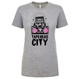 Tapehead City logo - Heather Grey (pink speakers) - womans T-shirt [XL only]