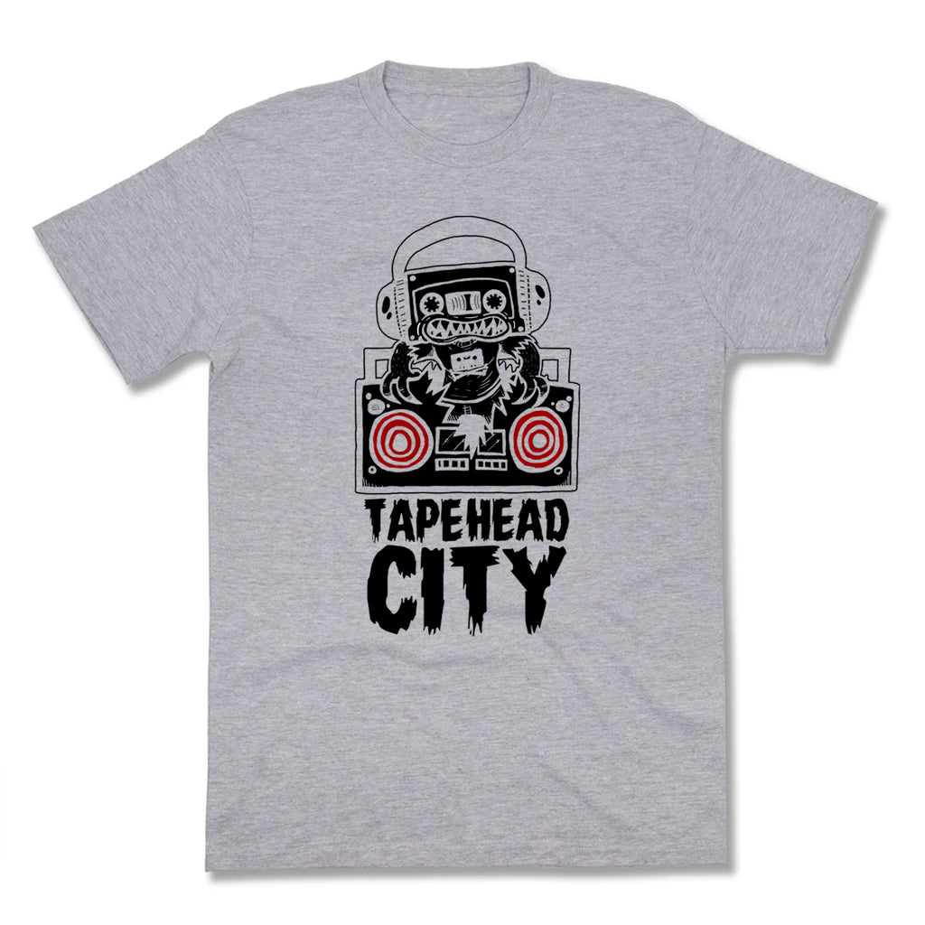 Tapehead City classic logo - grey t-shirt - RED SPEAKERS