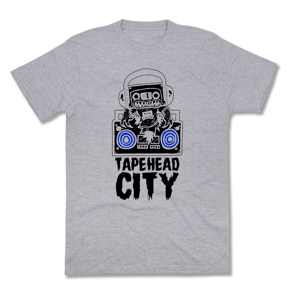 Tapehead City classic logo - grey t-shirt - BLUE SPEAKERS