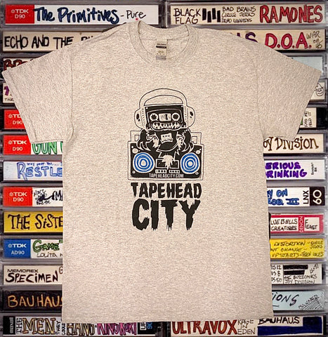 Tapehead City classic logo - grey t-shirt - BLUE SPEAKERS